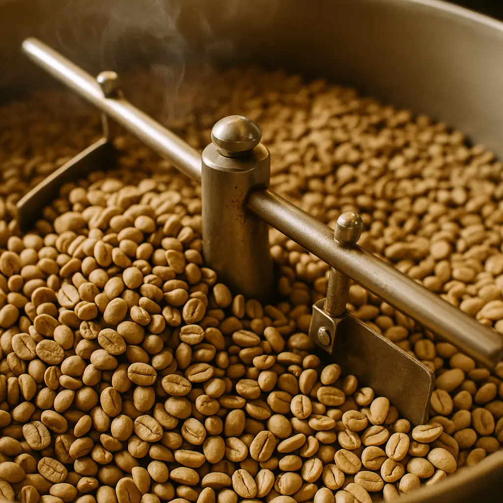 Bu görsel, Kaldiden Kahveye projesinin 'Kavurma Sanatı' bölümü için hazırlanmıştır. Açık kavurma (Light Roast) derecesindeki yeşil kahve çekirdeklerinin karakteristik renk tonunu, yüzey yapısını ve bu derecenin koruduğu meyvemsi asidite profilini görselleştirmektedir. Nitelikli kahve rehberi (E-E-A-T) kapsamında sunulan uzmanlık materyalidir.