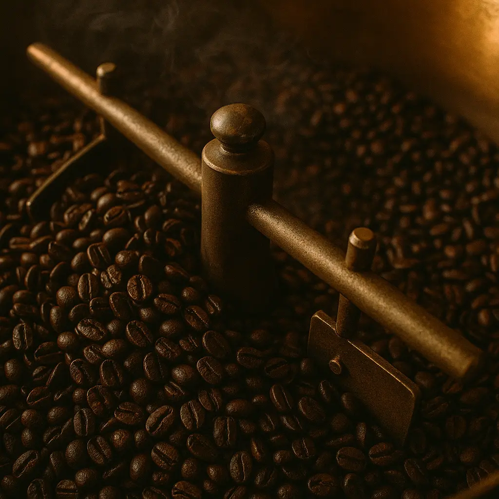 Bu görsel, Kaldiden Kahveye projesinin 'Kavurma Sanatı' bölümü için hazırlanmıştır. Koyu kavurma (Dark Roast) derecesindeki kahve çekirdeklerinin karakteristik koyu kahverengi tonunu, yağlı yüzey yapısını ve bu derecenin sunduğu isli/çikolatsı tat profilini görselleştirmektedir. Geleneksel espresso harmanları ve nitelikli kahve rehberi (E-E-A-T) kapsamında sunulan uzmanlık materyalidir.